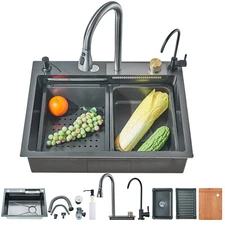 Flying Rain Stainless Steel Waterfall Kitchen Sink with Faucet Single Bowl Sink