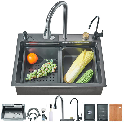 Flying Rain Stainless Steel Waterfall Kitchen Sink with Faucet Single Bowl Sink