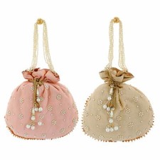 Set of 2 Handmade Traditional Ethnic Potli Bag Clutch Pouch Batwa for Women
