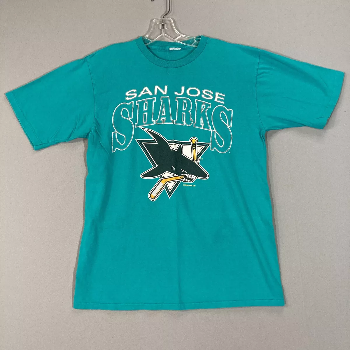 Vintage San Jose Sharks NHL Hockey T Shirt Size M Single Stitch 90s 1991 Jostens