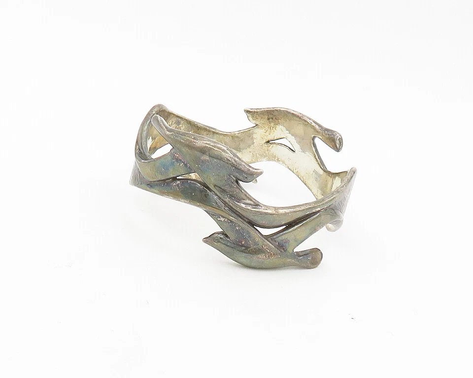 Brazalete Brazalete DISEÑADOR 925 Plata de Ley Vintage Tono Oscuro Esculpido BT7051 Foto 3 de 4