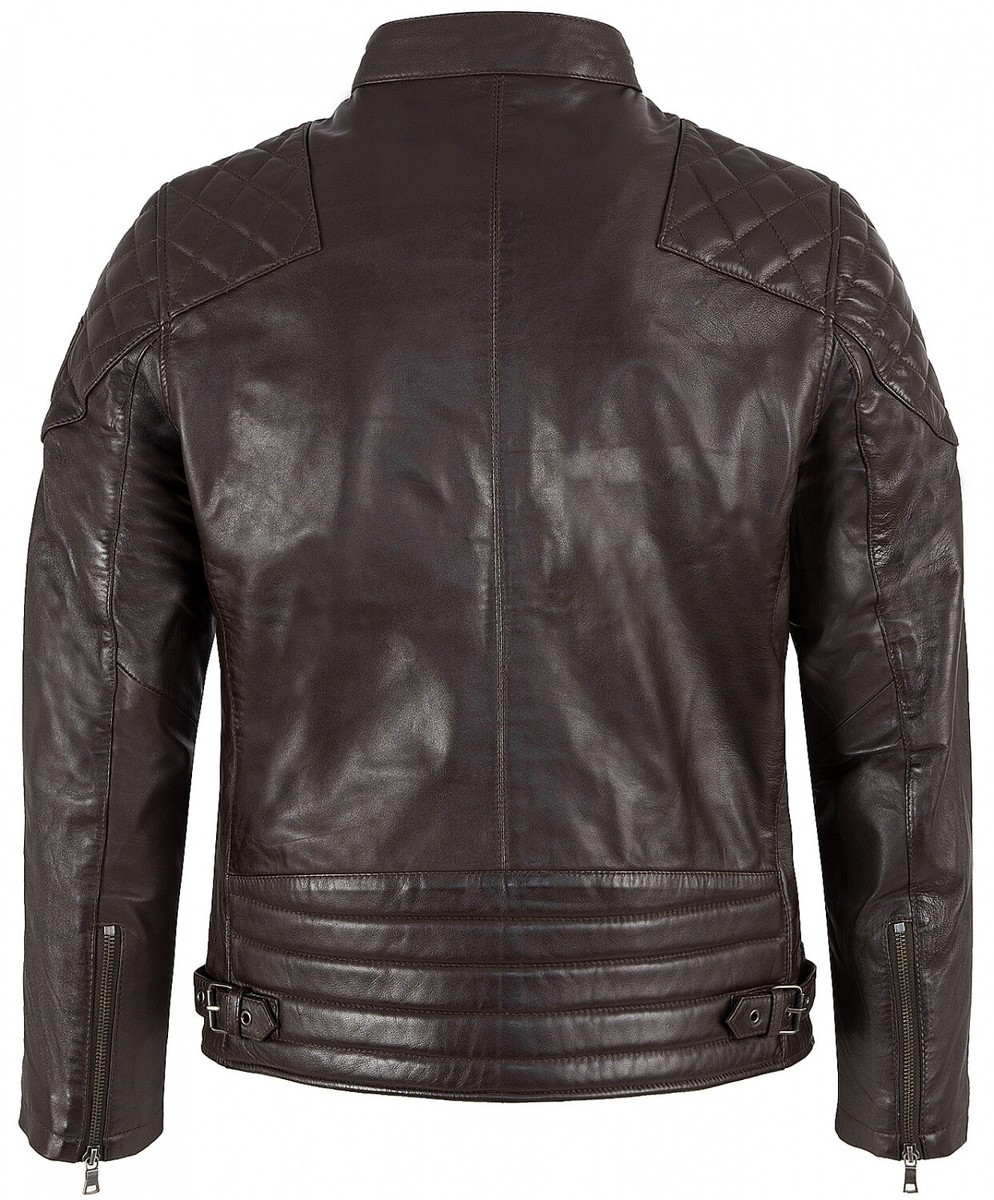 Genuine Men's Brown Biker Jacket – Rock Creek Soft Sheepskin Leather (Size S-2XL)