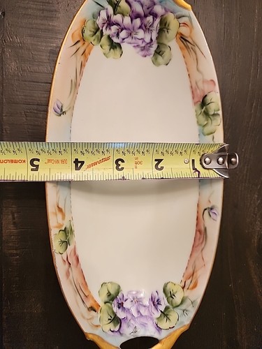 Beautiful Purple & Gold Floral Oval Dish Tray Trinket Made in Bavaria - Picture 3 of 20