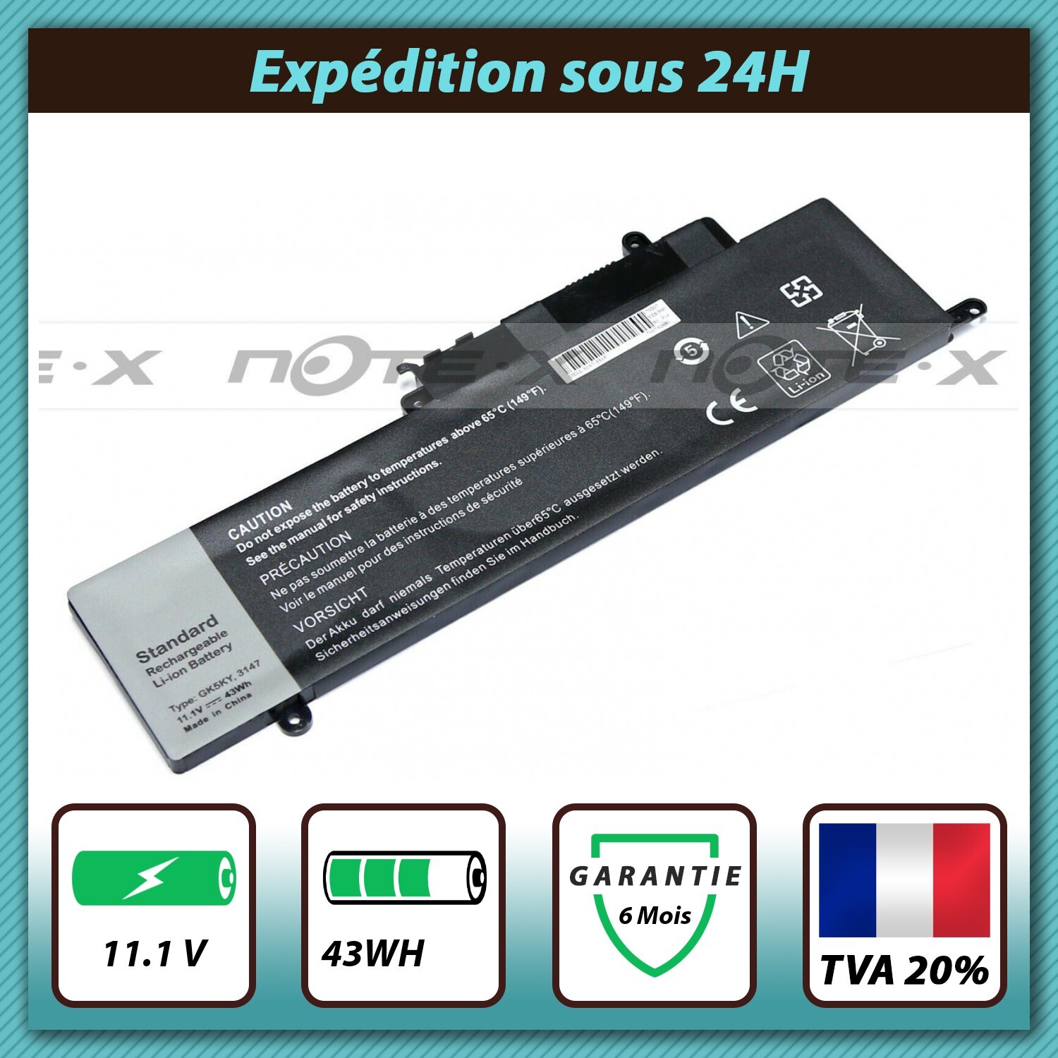 Batterie pour Dell Inspiron 11 3000 11.1V avec cellules haute densité
