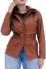 Women Real Lambskin Camel Brown Three-quarter Biker Leather Coat