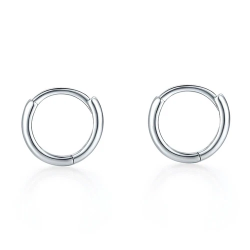 Pure Solid Platinum 950 Hoop Women Gift Lucky Smooth Small Earrings 0.95g - Picture 3 of 7