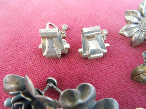 LOT OF 14 ANTIQUE & VINTAGE STERLING SILVER .925 EARRINGS~70 GRAMS - Picture 9 of 10