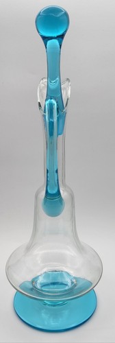 Vintage Teal Blue Art Glass Mid Century Modern MCM Wine Decanter with Stopper - Picture 4 of 9