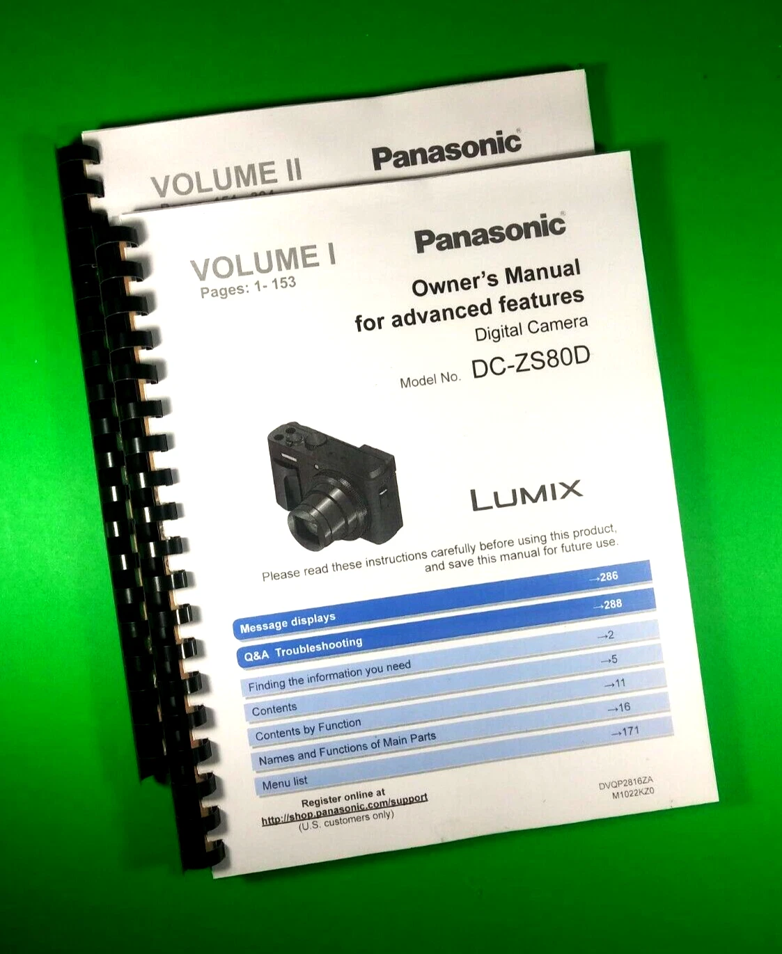 Panasonic DC-ZS80D Advanced 8.5 x 11" 304 Page Owners Manual With Clear Covers