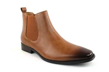 Genuine Leather Men's Cognac Brown Chelsea Boots Almond Toe Leather Lining AZAR