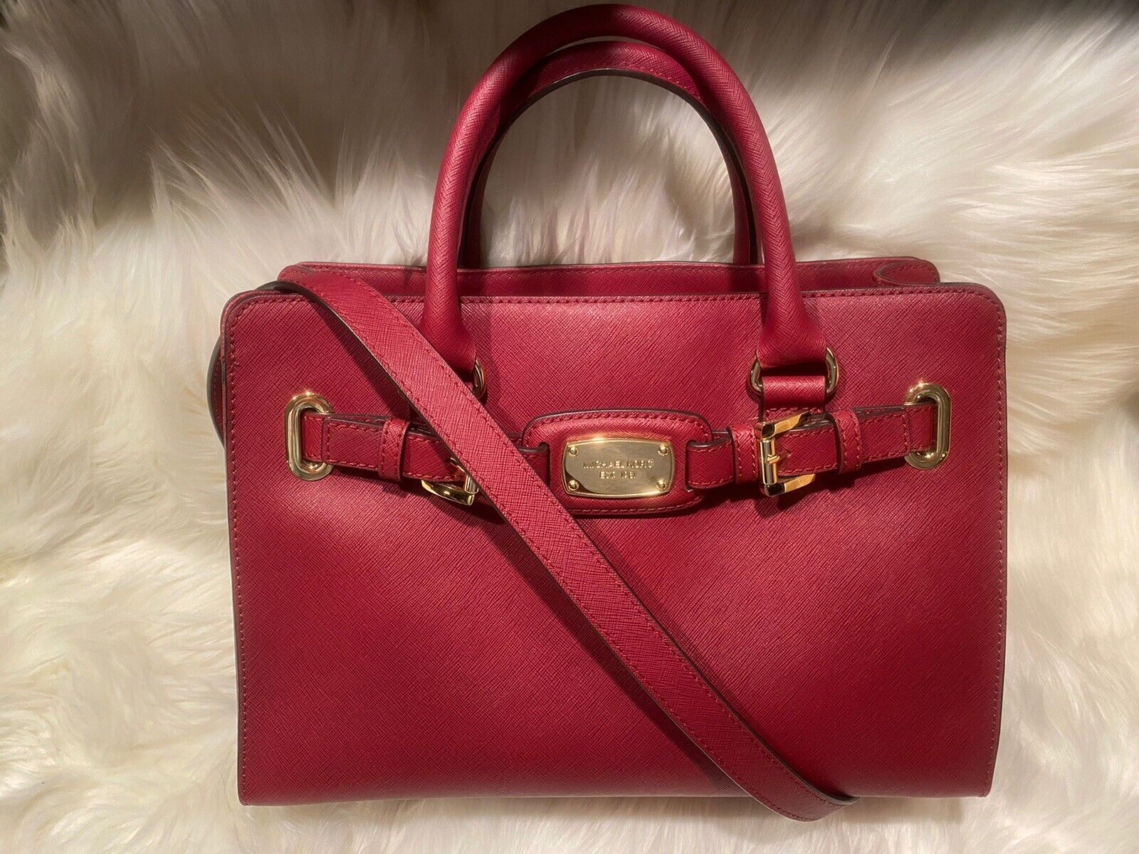 MICHAEL KORS Hamilton Women's MK EW Satchel Bag Burgundy Leather Purse NWOT  | eBay