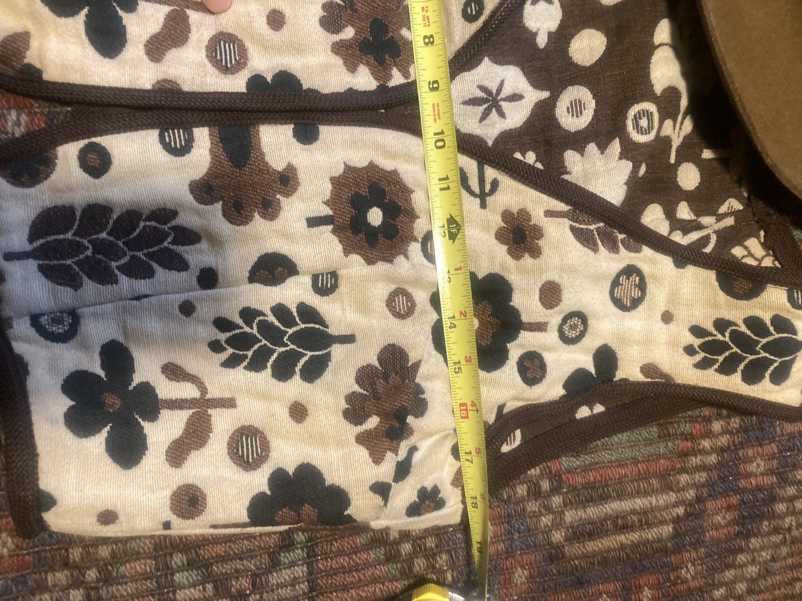 2pc Vest Pants suit Set Womens S Brown Tapestry bell bottom 70s Floral Vtg daisy