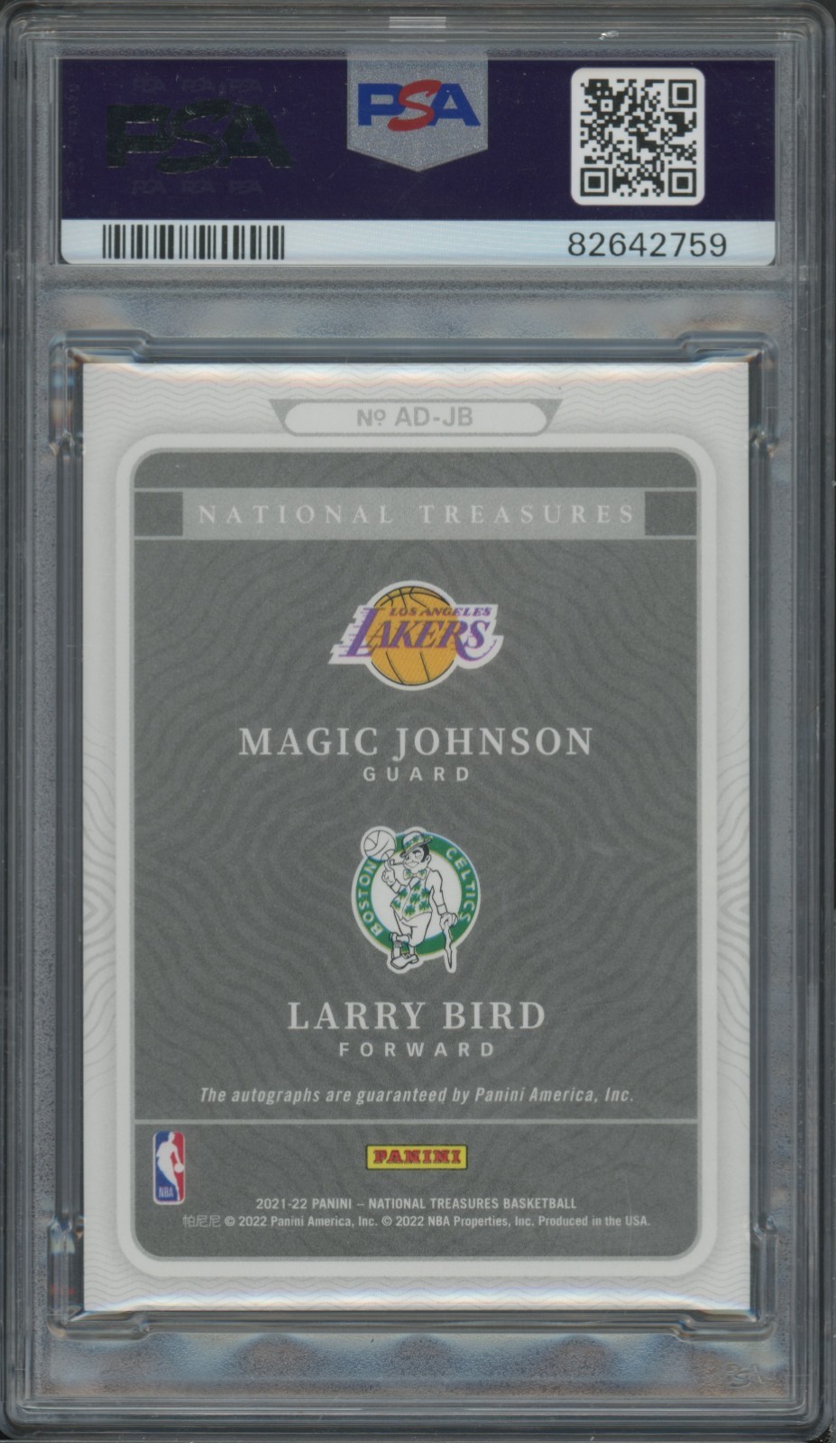 Panini 2021-22 National Treasures MAGIC / L. BIRD AD-LB Dual Auto/25 PSA 9 MINT view 2
