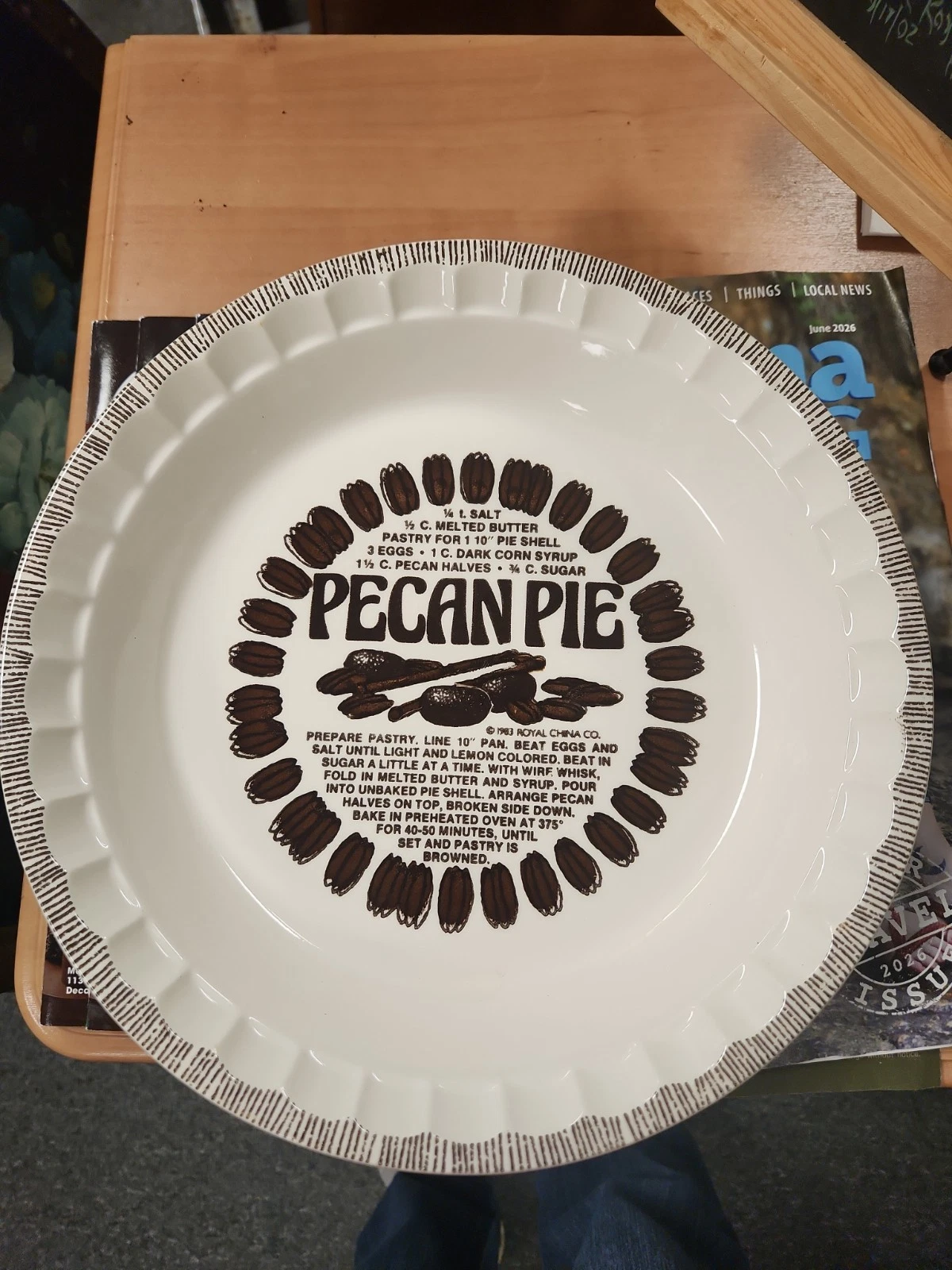 Vintage Royal China 11" Deep Dish Baking Pecan Pie Plate w/ Recipe USA