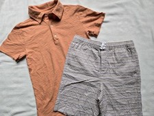 Janie Jack Boys Peach Polo Striped Linen Blend Short Set 12