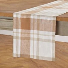  Linen Plaid Table Runner 60 Inches - 100% Pure 14 x 60 Inch Fall Harvest Plaid