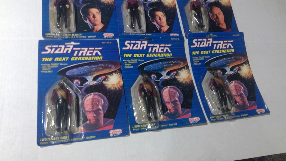 8 figuras de acción Star Trek Galoob La Forge Picard Worf Riker 1988 sin usar, en caja Foto 4 de 4