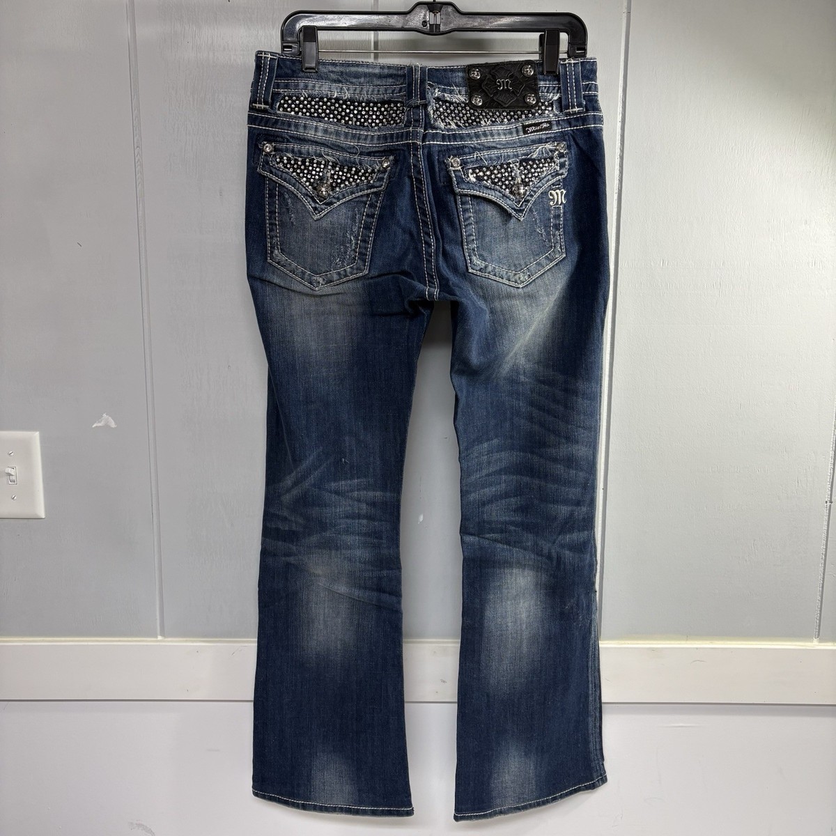 Miss Me Jeans Easy Boot Size 28 Made For Buckle Distressed With Rhinestones View 3