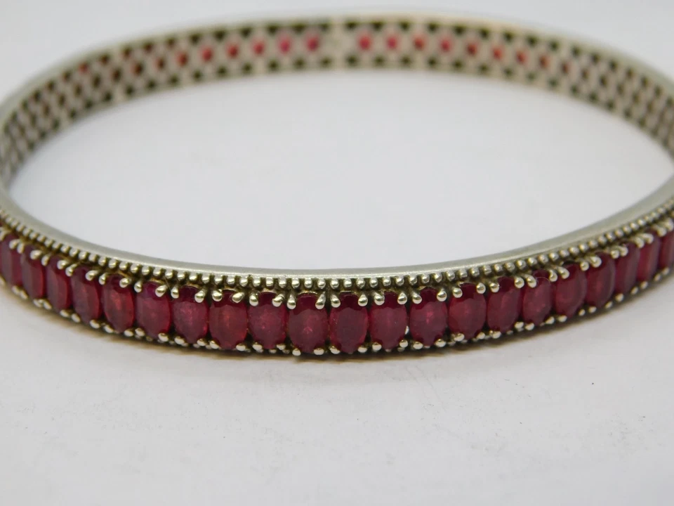 Sterling Silver Marquise-Cut Ruby Eternity Bangle Bracelet Vintage c1970 - Image 3 of 4