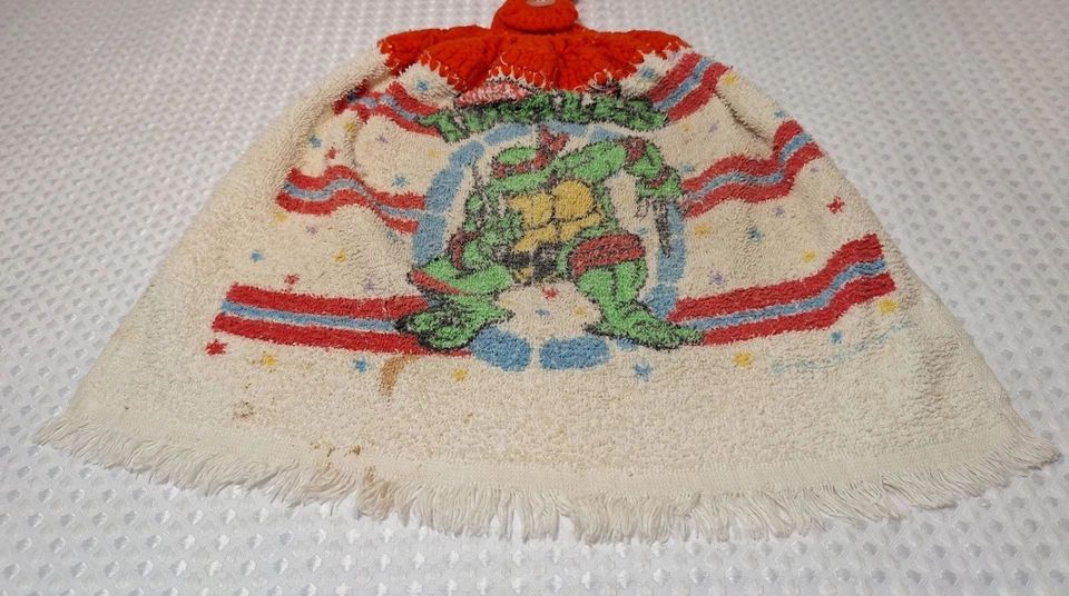 Toalla de mano vintage Dundee Teenage Mutant Ninja Turtles plato de rizo con flecos EE. UU. Foto 4 de 4