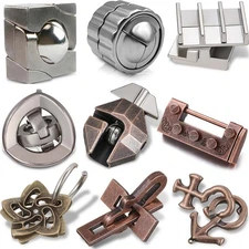 Metal 3D Brain Teaser Puzzles 9 Kinds Suitable for Adults & Kids Entertainment