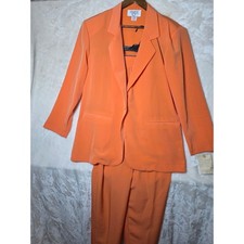 Vintage Cervelle Women Orange 2 Piece Pant Suit Set Blazer Trousers Size Medium
