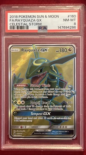 2018 Pokemon Sun & Moon FA/Rayquaza GX #160 Celestial Storm PSA 8