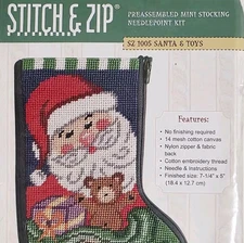 NEW Stitch & Zip Santa and Toys Mini Stocking Needlepoint Kit New SZ 1005 
