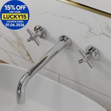 Wall Mounted Bathroom Bath Tub Mixer Tap Filler Spout Twin Cross Handles Chrome