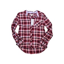 New Cat Jack Girl Red Blue Plaid Flannel Long Sleeve Button Up Top L 10 12