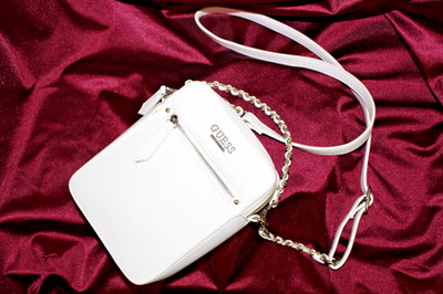 White GUESS Factory Viv Mini Logo Crossbody bag