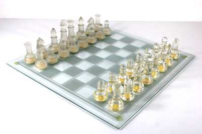 Schachbrett aus Glas komplett 35x35 Design transparent und satiniert