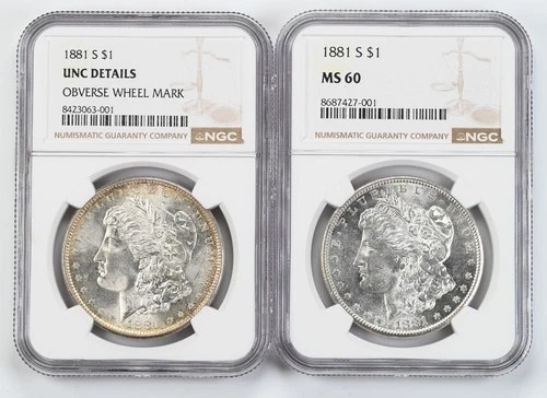 Certified 1881-S Morgan Silver Dollar NGC MS62 MS60 UNC details $1 Lot of 2