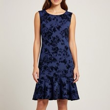 Vince Camuto Womens Velvet Jacquard Fit & Flare Dress Size 2 Sleeveless Navy NWT