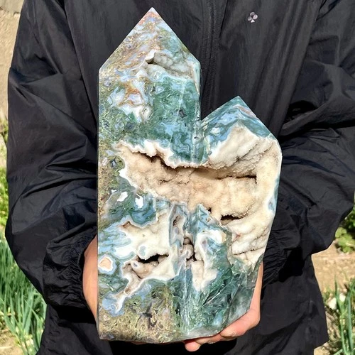 12.67LB Natural water grass agate crystal obelisk quartz crystal energy column