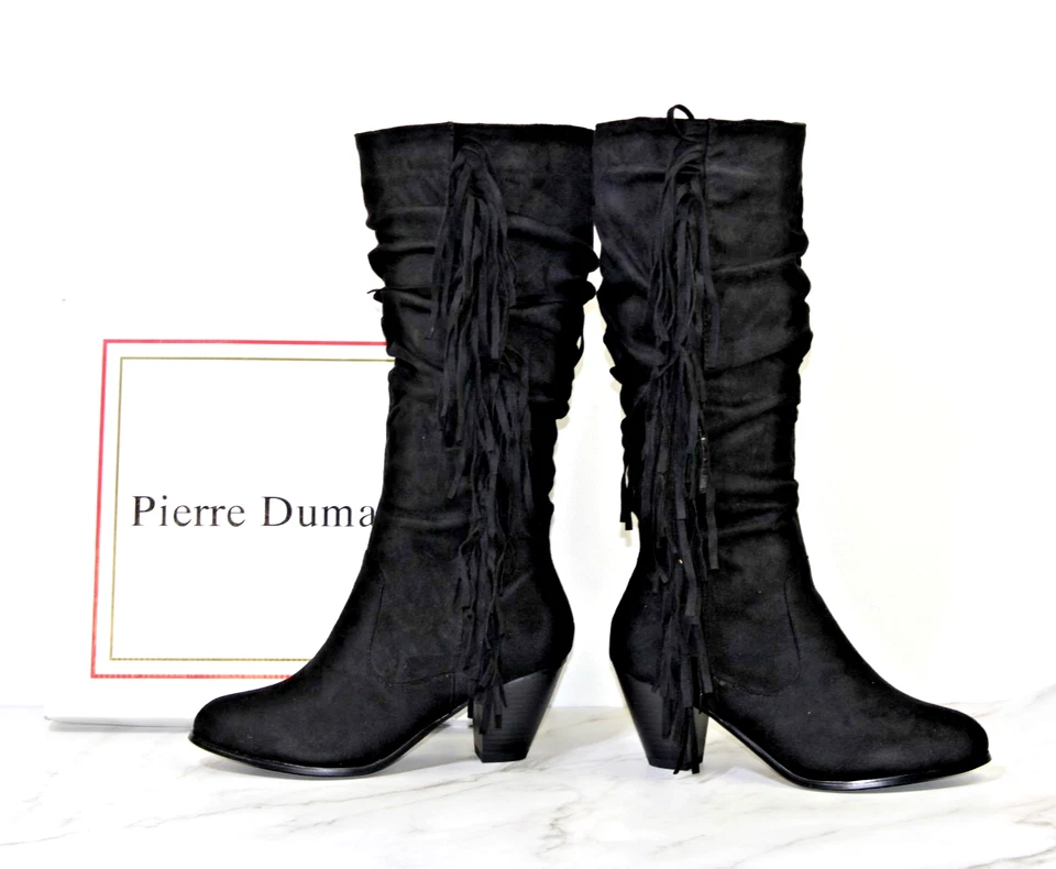 Pierre Dumas Negro Imitación Gamuza Flecos Alto Hasta la Rodilla Botas Talla 10M GARDA-4 NUEVO Foto 3 de 4