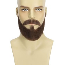 Fake Mustache Full Beard Style Human Hair Soft Invisible Mesh Brown Party Events