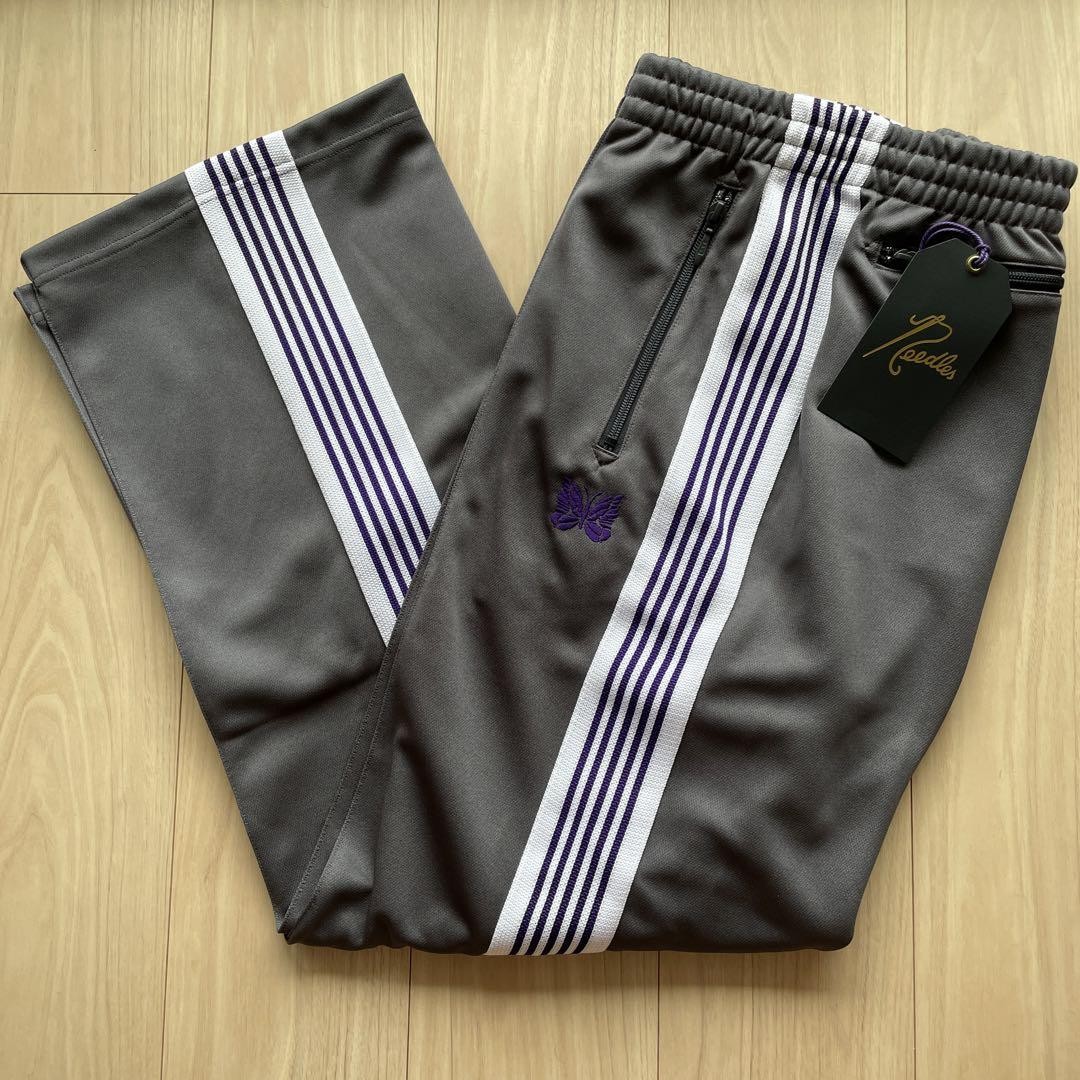 NEEDLES Track Pants Straight Gray x White/Purple lines MR483