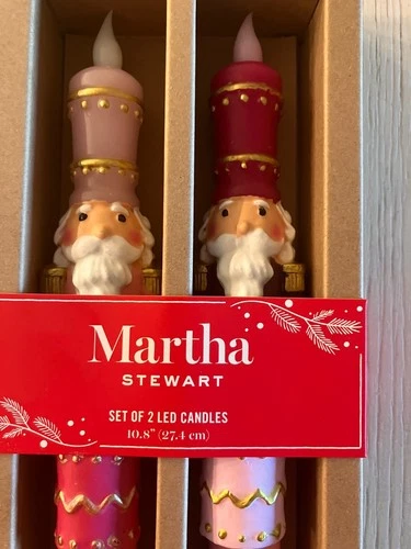 Martha Stewart Nutcracker LED Taper Candles Real Wax Pastel Pink Purple Set of 2 image 2