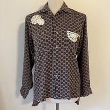 Vintage 50s 60s McGregor Paisley Button-Down Shirt Small Purple Grey Long Sleeve