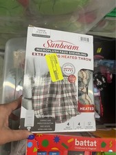 NEW-Sunbeam Microplush Faux Shearling Heated Electric Blanket - Plaid/Extra Long