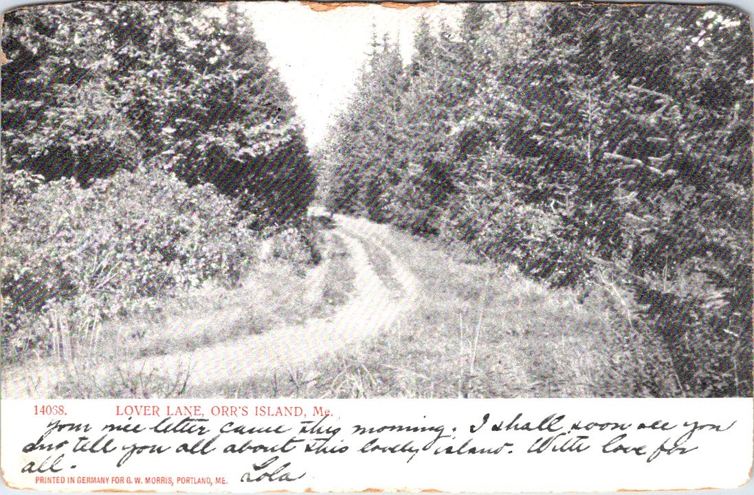 1906, Lover Lane, ORRS ISLAND, Maine Postcard - G.W. Morris