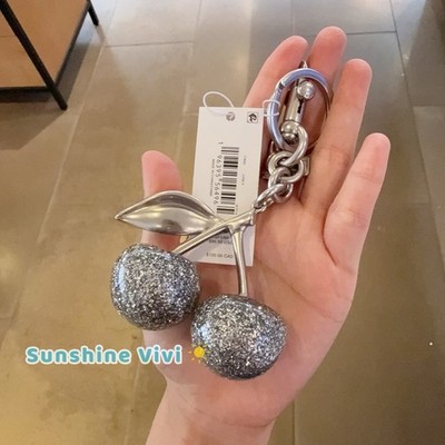 NWT COACH Cherry SPARKLE Keychain Bag Charm 77840 With Pouch