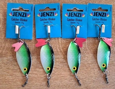 Neu! 4 Blinker Jenzi Catcher Schwarz Grün Beige Gew: 14g Spinner Weitwurfspinner