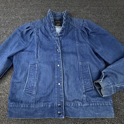 Vtg UZZI Jacket Womens Medium Denim Snap Front Puff Shoulder