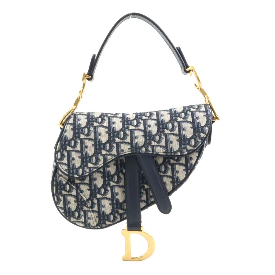 Dior — Auth Christian Dior Saddle Bag Handbag Navy Canvas/Goldtone - 90072a