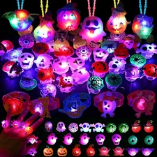 63Pcs Halloween Party Favors Light Up Rings Necklace LED Flash Bracelets Lighted