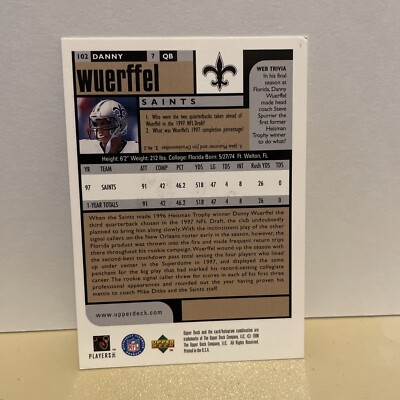 Danny Wuerffel-Florida Gators- New Orleans Saints Autographed Card