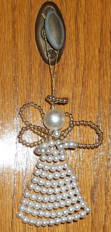 Vintage Christmas Tree Ornament Handmade Beaded Angel Gold Halo