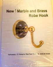 J C Penny Decorative Marble & Brass Wall Towel Hook 5" Red Hanging Robe NEW